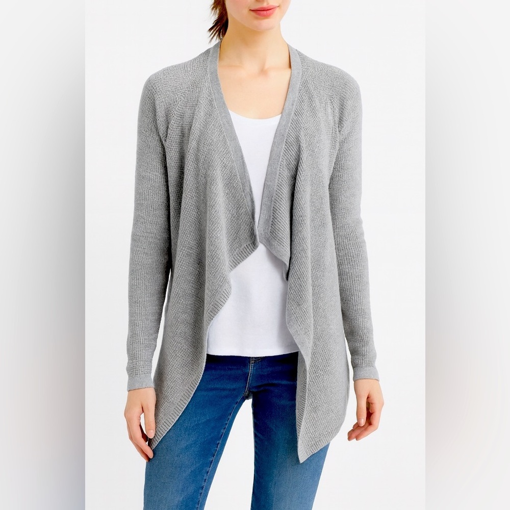 margaret o’leary gray waffle knit open front cardigan size‎ medium